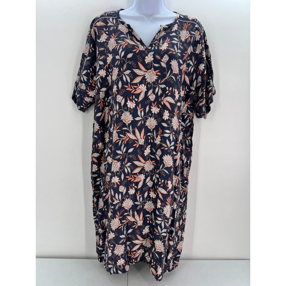 Pure Jill Womens Navy Floral Ecovero Viscose Shift Dress Short Sleeve Size M